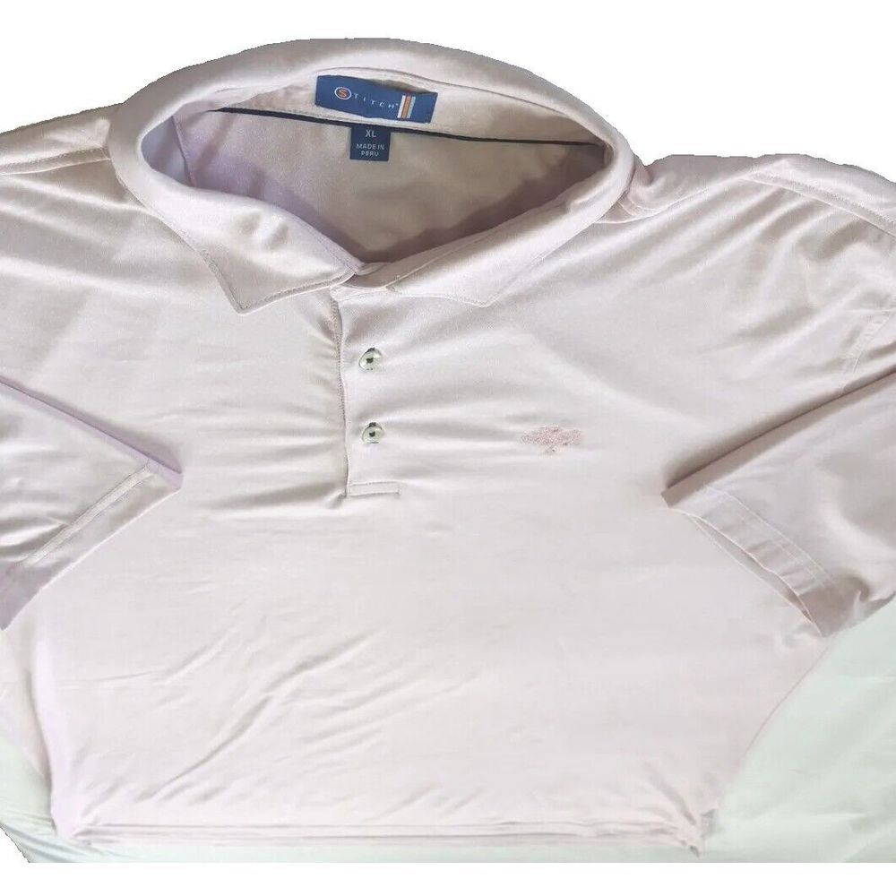 Stitch Men's Short Sleeve Button Up Polo XL Stretch Light Pink Spandex Polyester